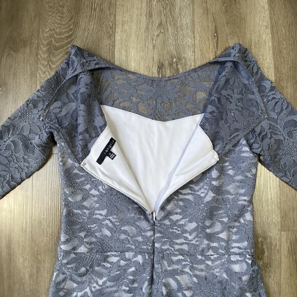 Sangria Fit & Flare Dress Women Sz 12 Gray Lace Overlay Wedding - Picture 4 of 11